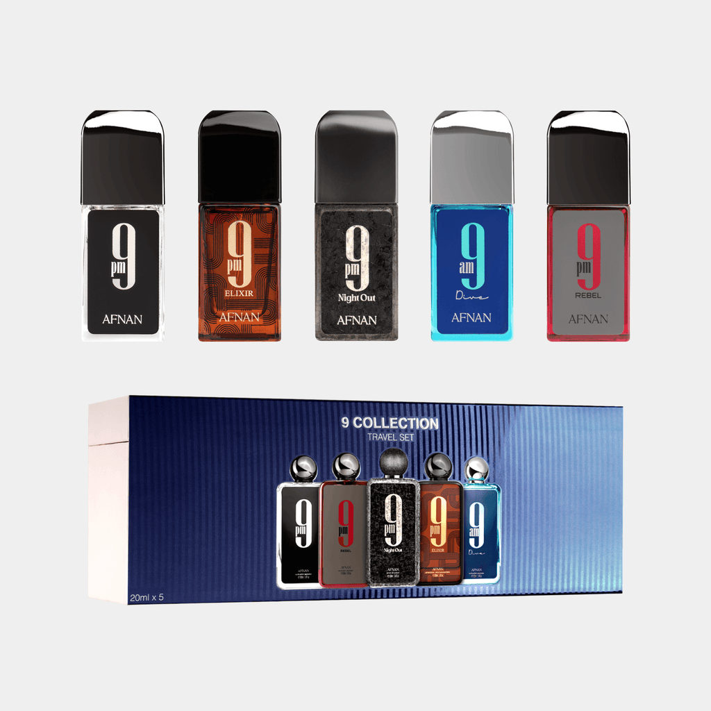 Afnan 9 Collection Travel Gift Set with five original 20ml perfumes at Hala Bahrain
