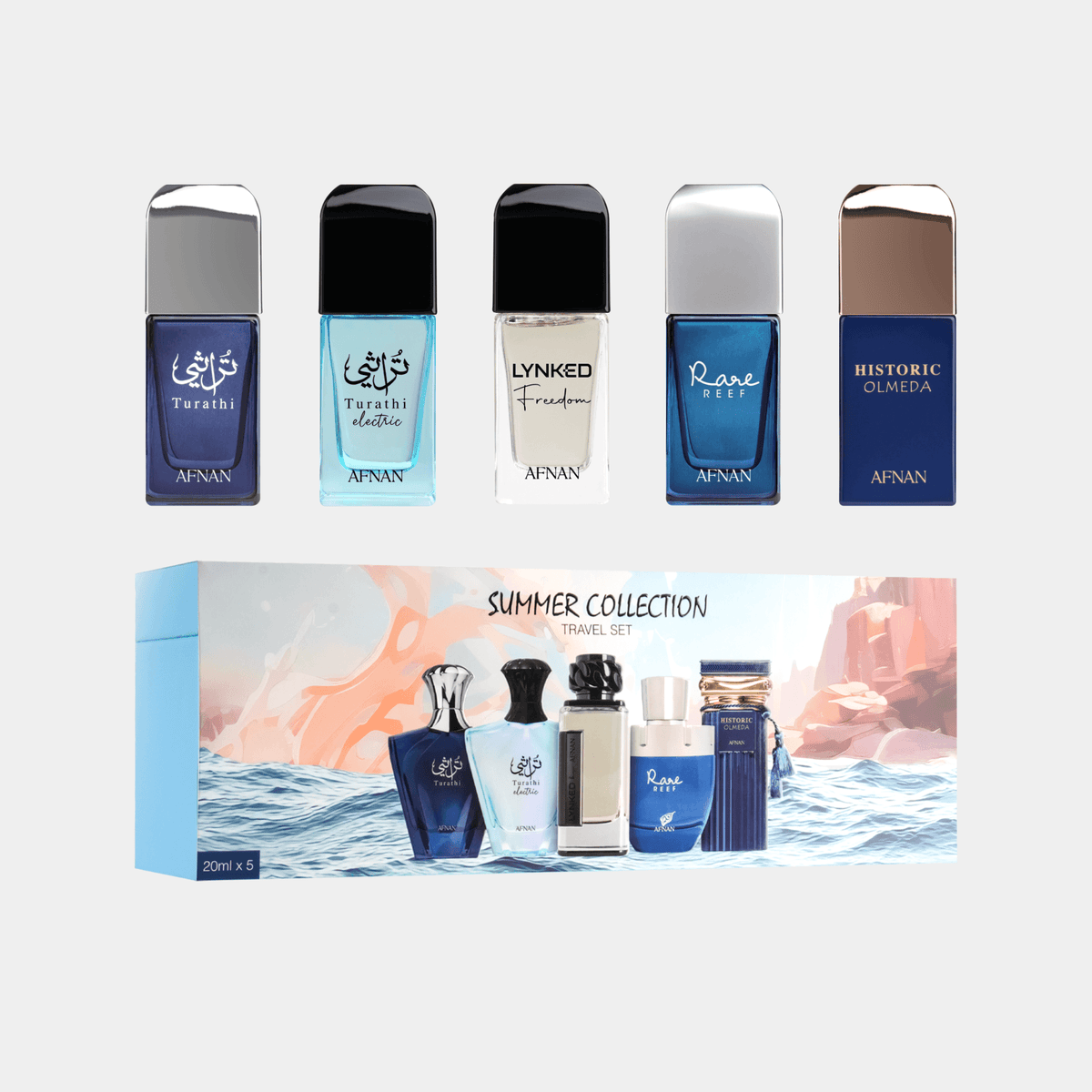 Afnan Summer Collection Travel Gift Set with five 20ml fresh perfumes
