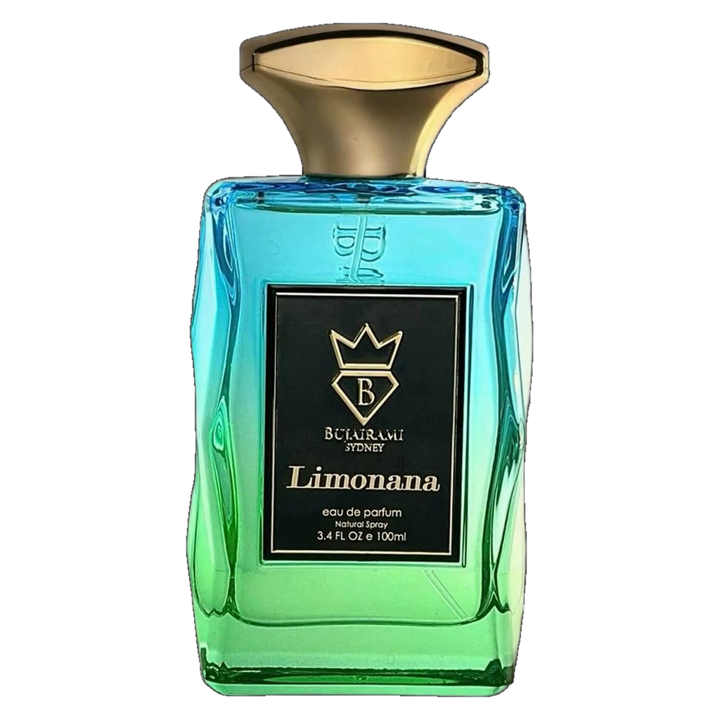 Authentic Limonana by Bujairami 100ml teal blue green perfume bottle transparent background