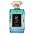 Perfect Life Bujairami original blue glass 100ml fragrance bottle isolated on transparent background