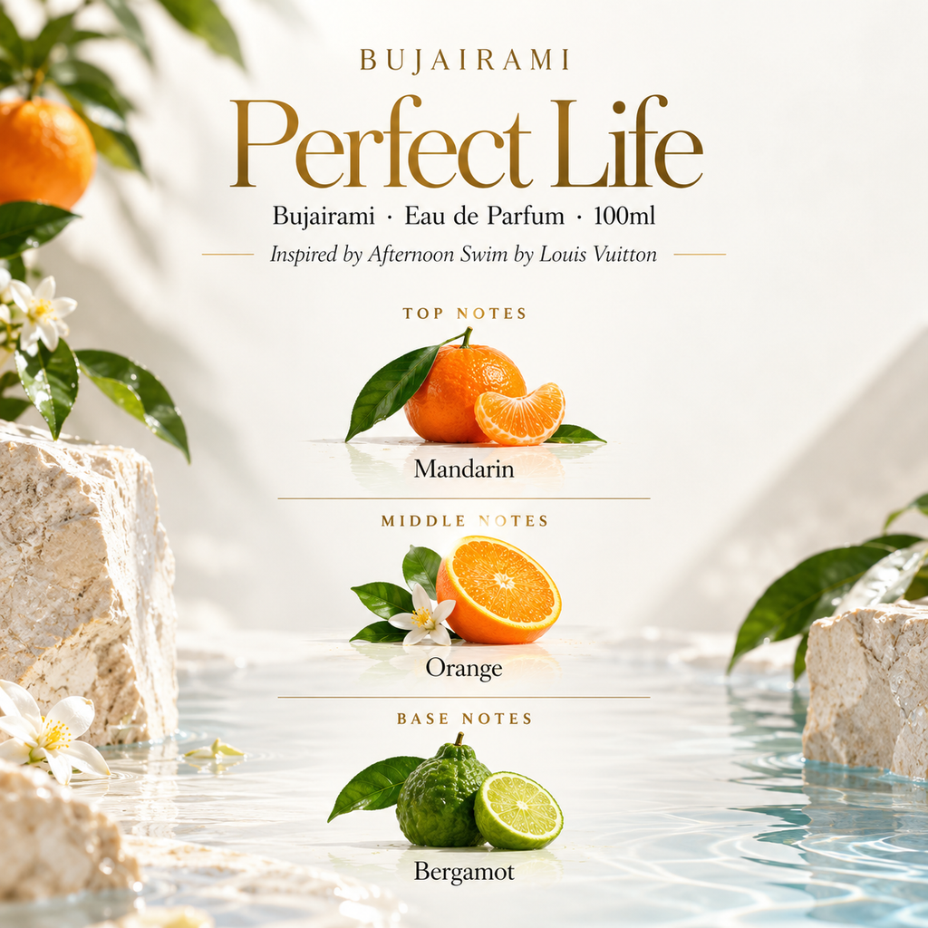 Perfect Life Bujairami official fragrance notes mandarin top orange heart bergamot base