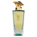 Authentic Silent Halo by Bujairami 100ml faceted golden cap glass perfume bottle isolated transparent background