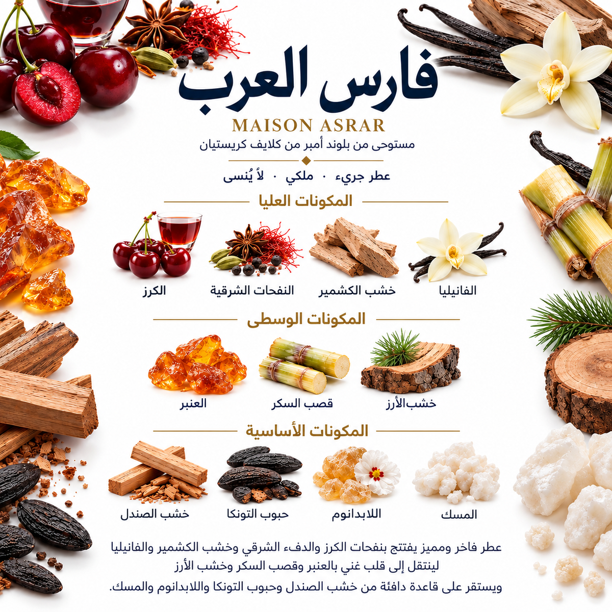 Maison Asrar Faris Al Arab perfume notes in Arabic - Hala Perfumes Bahrain