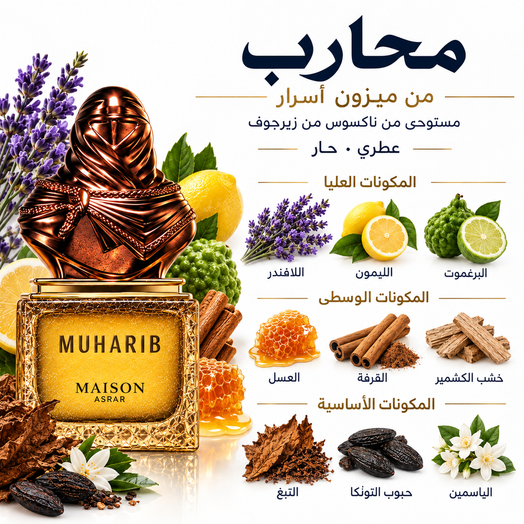 Maison Asrar Muharib perfume notes in Arabic - Hala Perfumes Bahrain